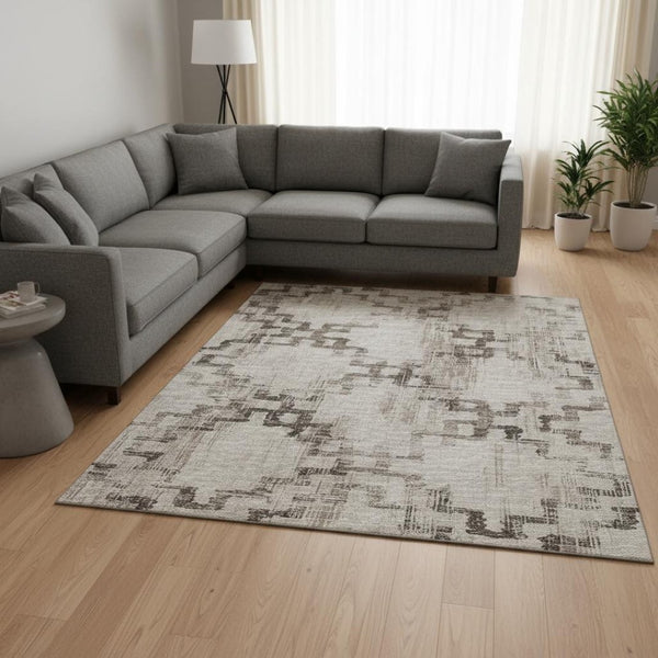 HomeRoots 8' X 10' Coffee And Ivory Tribal Area Rug - Durable, Washable, UV-Protected for Family Spaces 645107