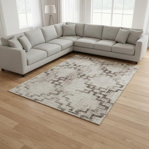 HomeRoots 9' X 12' Coffee and Ivory Tribal Area Rug – Machine Washable, Stain Resistant, UV Protected, Durable Design 645108