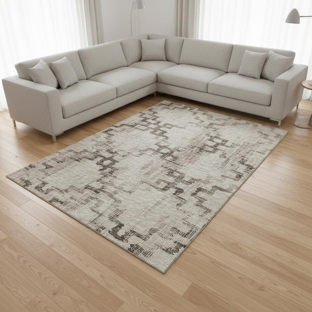HomeRoots 10' X 14' Coffee And Ivory Tribal Area Rug - Machine Washable, UV-Protected, Stain-Resistant Design 645109