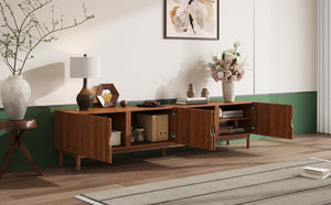 English Elm 87- Inch Rattan Media Console with Rubberwood Legs Four Cabinets Living Room N710P407809P