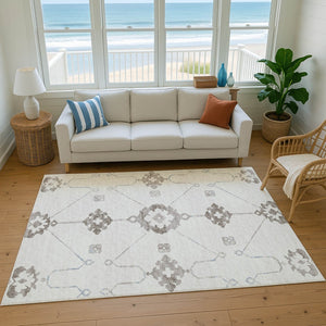 HomeRoots 5' X 8' Taupe and Ivory Floral Medallion Area Rug – Machine Washable, UV Protected, Stain Resistant 645111