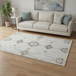 HomeRoots 5' X 8' Taupe and Ivory Floral Medallion Area Rug – Machine Washable, UV Protected, Stain Resistant 645111