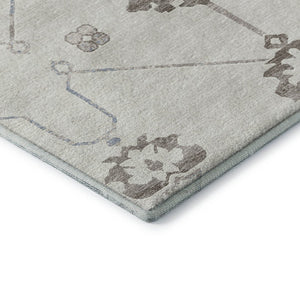 HomeRoots 8' Stylish Taupe & Ivory Floral Medallion Washable Round Rug with UV Defense for Every Space 645112