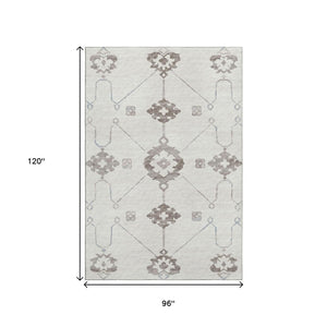 HomeRoots 8' X 10' Elegant Taupe & Ivory Floral Medallion Area Rug - Washable, UV-Resistant, Durable Design 645113