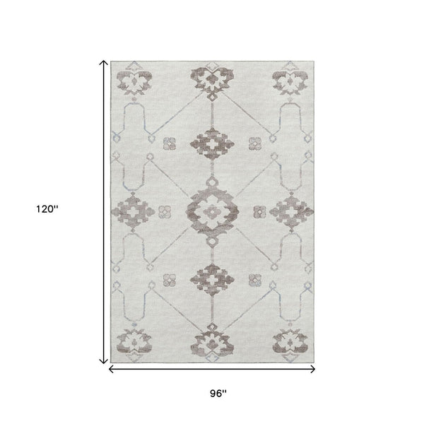 HomeRoots 8' X 10' Elegant Taupe & Ivory Floral Medallion Area Rug - Washable, UV-Resistant, Durable Design 645113