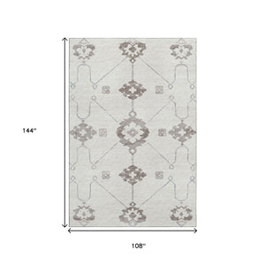 HomeRoots 9' X 12' Taupe & Ivory Floral Medallion Rug - Washable, UV-Protected, Ideal for Busy Homes 645114