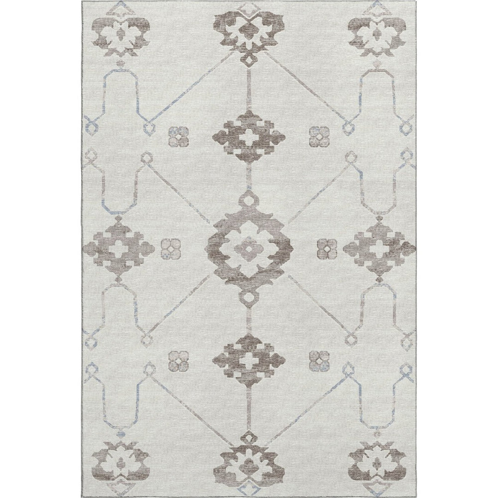 HomeRoots 9' X 12' Taupe & Ivory Floral Medallion Rug - Washable, UV-Protected, Ideal for Busy Homes 645114