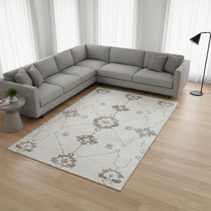 HomeRoots 9' X 12' Taupe & Ivory Floral Medallion Rug - Washable, UV-Protected, Ideal for Busy Homes 645114
