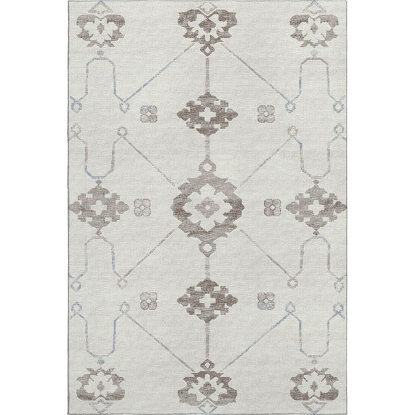 HomeRoots 10' X 14' Elegant Taupe & Ivory Floral Medallion Rug - Washable, UV Protected, Stain Resistant Design 645115