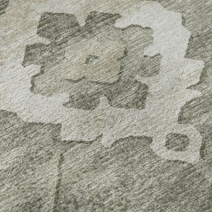 HomeRoots 5' Olive Green & Ivory Floral Medallion Area Rug – Washable, UV-Protected, Stain-Resistant Charm! 645117