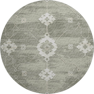 HomeRoots 8' Olive Green Floral Medallion Round Rug - Washable, UV Protected, Stain Resistant for Family Homes 645118