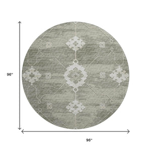 HomeRoots 8' Olive Green Floral Medallion Round Rug - Washable, UV Protected, Stain Resistant for Family Homes 645118