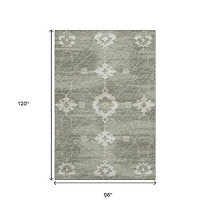 HomeRoots 8' X 10' Olive Green & Ivory Floral Medallion Area Rug - Washable, UV-Protected, Pet-Friendly Design 645119