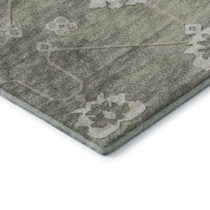 HomeRoots 8' X 10' Olive Green & Ivory Floral Medallion Area Rug - Washable, UV-Protected, Pet-Friendly Design 645119