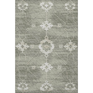 HomeRoots 8' X 10' Olive Green & Ivory Floral Medallion Area Rug - Washable, UV-Protected, Pet-Friendly Design 645119