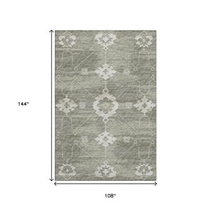 HomeRoots 9' X 12' Olive Green Floral Medallion Area Rug - Washable, UV Protected, Durable for High-Traffic Homes 645120