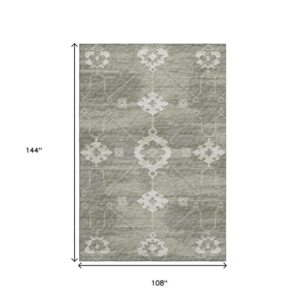 HomeRoots 9' X 12' Olive Green Floral Medallion Area Rug - Washable, UV Protected, Durable for High-Traffic Homes 645120