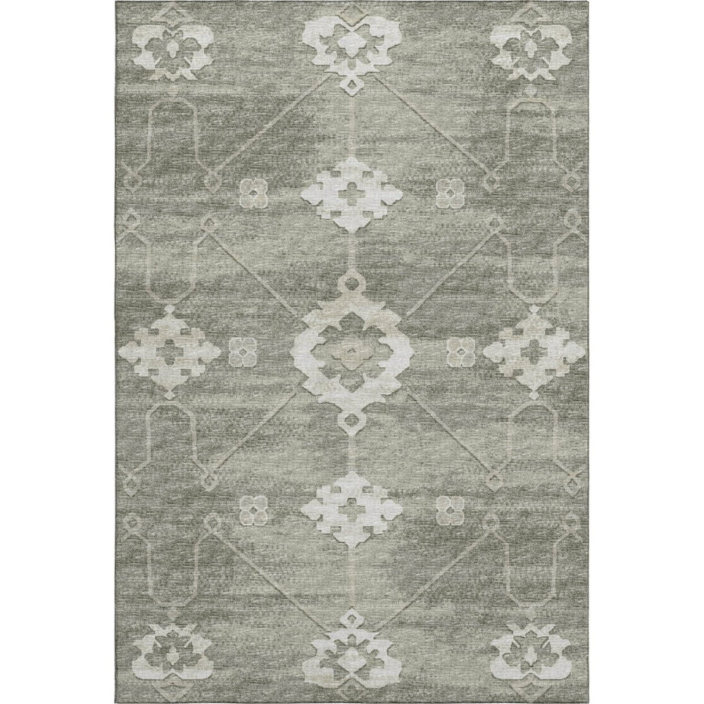 HomeRoots 9' X 12' Olive Green Floral Medallion Area Rug - Washable, UV Protected, Durable for High-Traffic Homes 645120