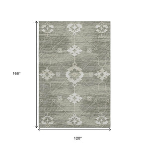 HomeRoots 10' X 14' Olive Green & Ivory Floral Medallion Area Rug - Washable, Stain Resistant, UV Protected Decor 645121