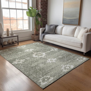 HomeRoots 10' X 14' Olive Green & Ivory Floral Medallion Area Rug - Washable, Stain Resistant, UV Protected Decor 645121