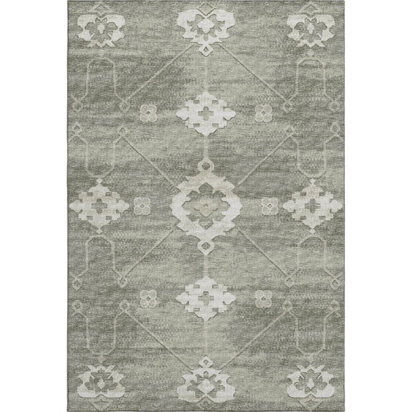 HomeRoots 10' X 14' Olive Green & Ivory Floral Medallion Area Rug - Washable, Stain Resistant, UV Protected Decor 645121