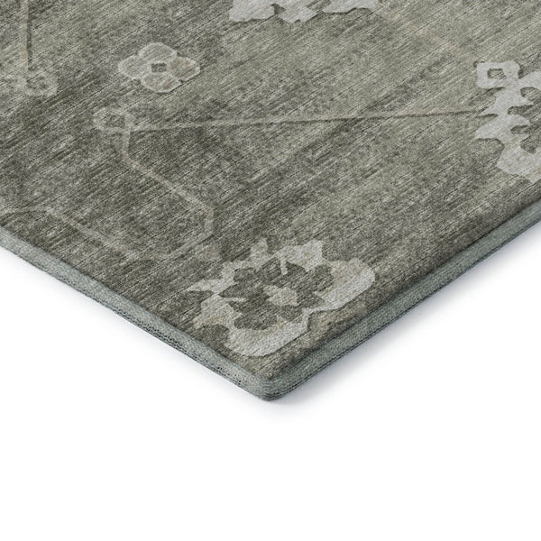 HomeRoots 10' X 14' Olive Green & Ivory Floral Medallion Area Rug - Washable, Stain Resistant, UV Protected Decor 645121
