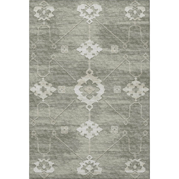 HomeRoots 10' X 14' Olive Green & Ivory Floral Medallion Area Rug - Washable, Stain Resistant, UV Protected Decor 645121