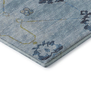HomeRoots 5' X 8' Floral Medallion Area Rug in Blue and Olive Green - Washable, UV Protected & Durable Design 645123