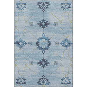 HomeRoots 5' X 8' Floral Medallion Area Rug in Blue and Olive Green - Washable, UV Protected & Durable Design 645123