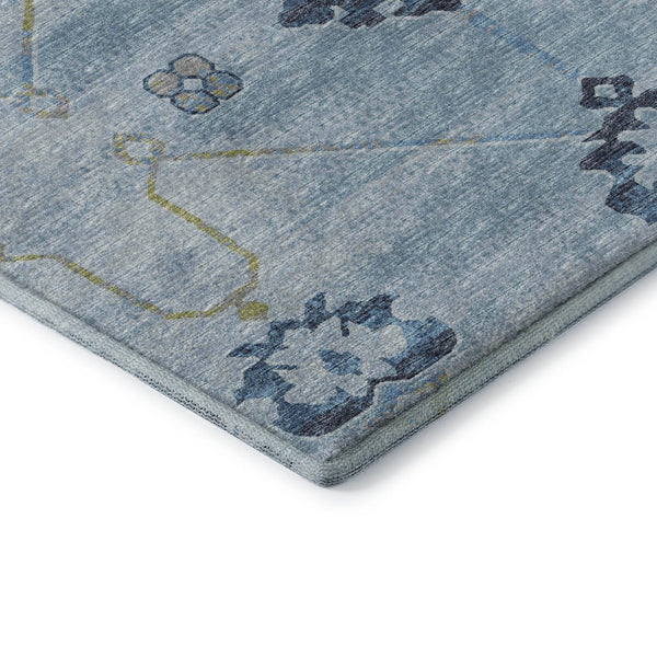 HomeRoots 8' Blue and Olive Green Floral Medallion Round Rug - Washable, UV Protected, Stain Resistant Beauty 645124