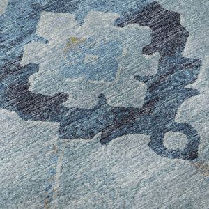 HomeRoots 8' Blue and Olive Green Floral Medallion Round Rug - Washable, UV Protected, Stain Resistant Beauty 645124