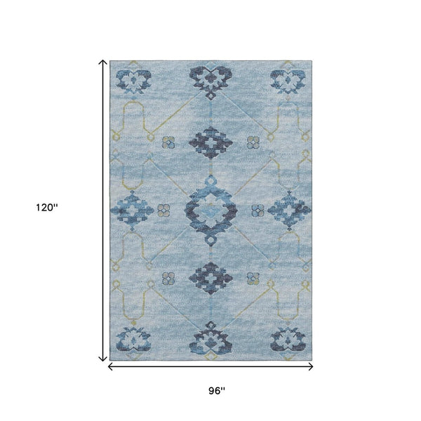 HomeRoots 8' X 10' Floral Medallion Area Rug in Blue & Olive Green – Washable, UV-Protected & Stain-Resistant 645125