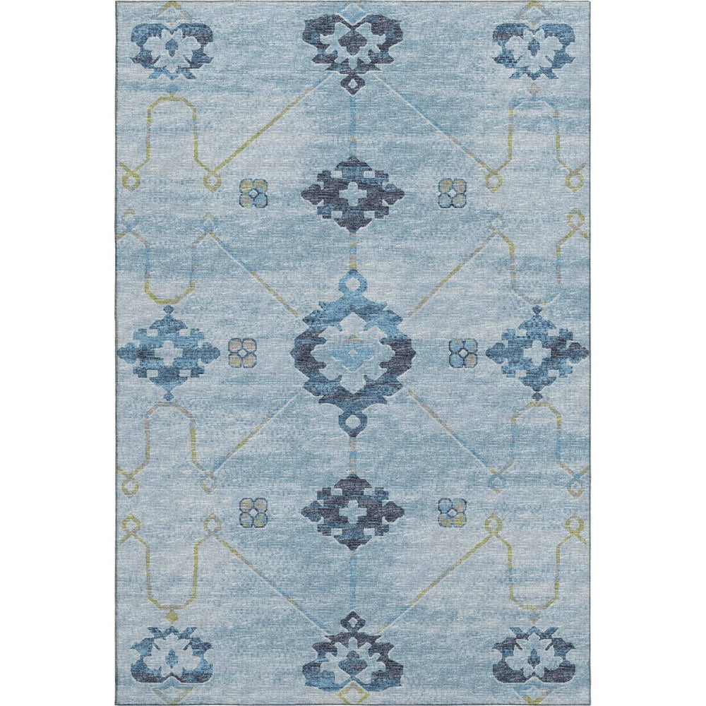 HomeRoots 8' X 10' Floral Medallion Area Rug in Blue & Olive Green – Washable, UV-Protected & Stain-Resistant 645125