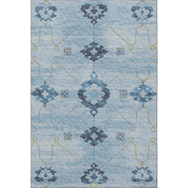HomeRoots 8' X 10' Floral Medallion Area Rug in Blue & Olive Green – Washable, UV-Protected & Stain-Resistant 645125