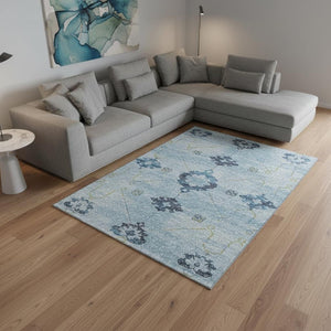 HomeRoots 9' X 12' Elegant Blue & Olive Green Floral Medallion Area Rug – Washable, UV Protected & Stain Resistant 645126