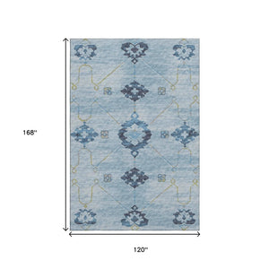 HomeRoots 10' Blue & Olive Green Floral Medallion Area Rug - Washable, UV Protected, Perfect for High Traffic Spaces 645127