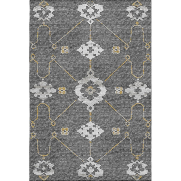 HomeRoots 5' X 8' Gray Ivory Gold Floral Medallion Area Rug - Elegant, Washable, UV Protected for Durability 645129