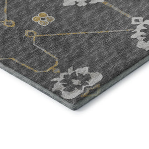 HomeRoots 5' X 8' Gray Ivory Gold Floral Medallion Area Rug - Elegant, Washable, UV Protected for Durability 645129