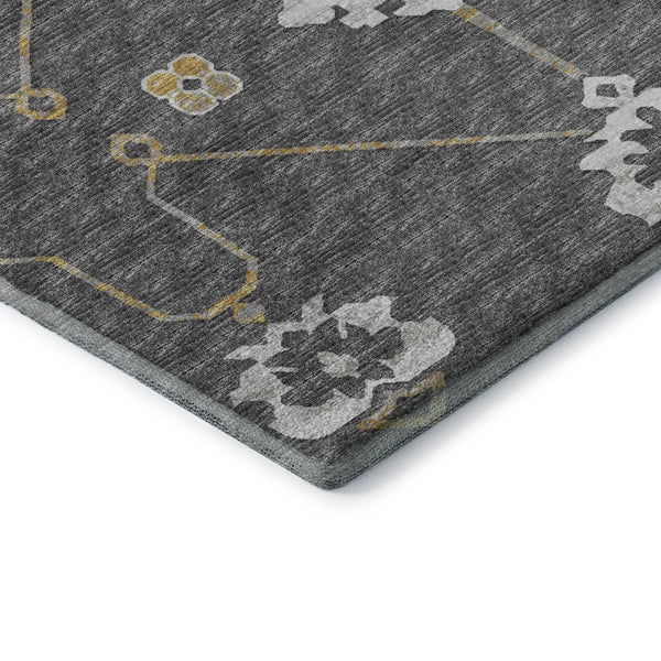 HomeRoots 5' X 8' Gray Ivory Gold Floral Medallion Area Rug - Elegant, Washable, UV Protected for Durability 645129