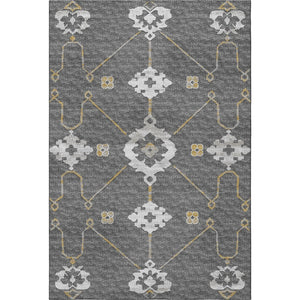 HomeRoots 5' X 8' Gray Ivory Gold Floral Medallion Area Rug - Elegant, Washable, UV Protected for Durability 645129