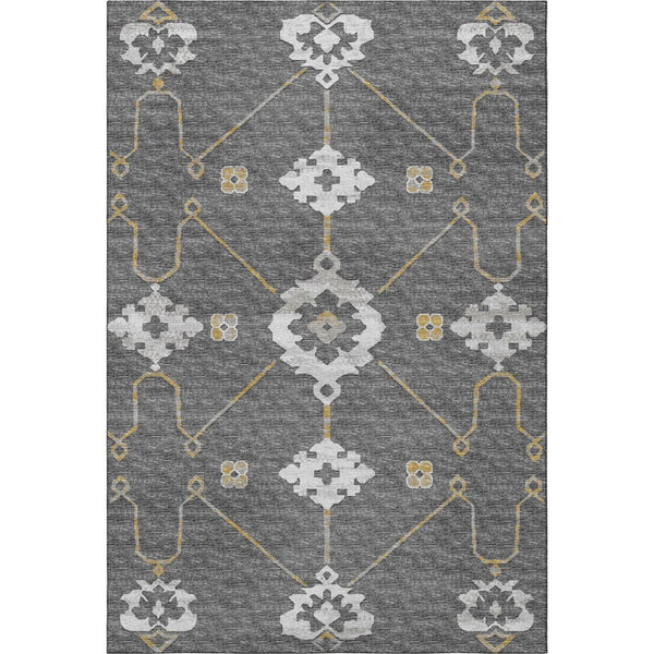 HomeRoots 5' X 8' Gray Ivory Gold Floral Medallion Area Rug - Elegant, Washable, UV Protected for Durability 645129