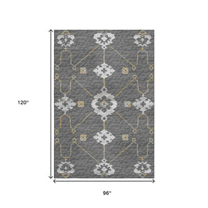 HomeRoots 8' X 10' Elegant Gray Ivory Gold Floral Medallion Area Rug - Washable, Stain Resistant & UV Protected 645131