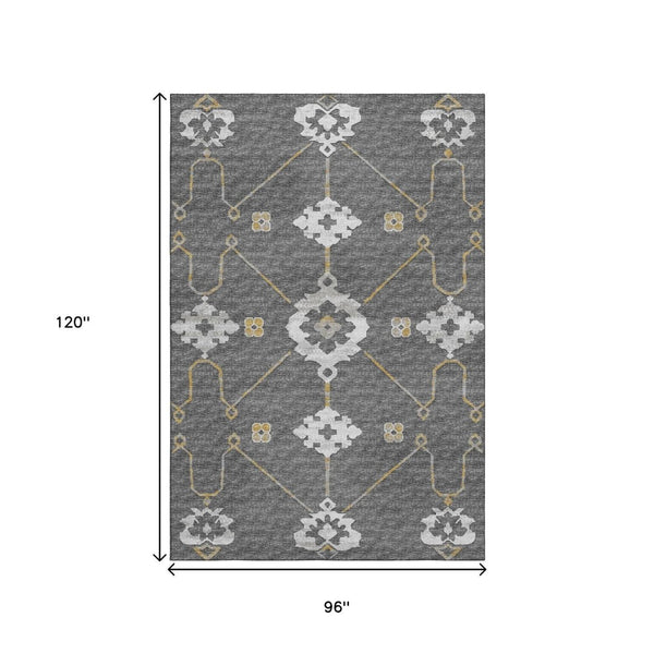 HomeRoots 8' X 10' Elegant Gray Ivory Gold Floral Medallion Area Rug - Washable, Stain Resistant & UV Protected 645131