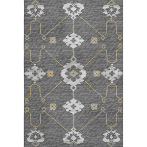 HomeRoots 8' X 10' Elegant Gray Ivory Gold Floral Medallion Area Rug - Washable, Stain Resistant & UV Protected 645131
