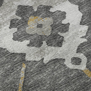 HomeRoots 8' X 10' Elegant Gray Ivory Gold Floral Medallion Area Rug - Washable, Stain Resistant & UV Protected 645131