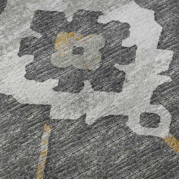 HomeRoots 8' X 10' Elegant Gray Ivory Gold Floral Medallion Area Rug - Washable, Stain Resistant & UV Protected 645131