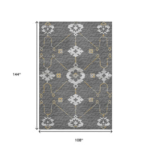 HomeRoots 9' X 12' Gray Ivory Gold Floral Medallion Area Rug - Durable, Washable, UV Protected for All Rooms! 645132