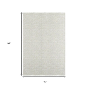 HomeRoots 5' X 8' Classic Linen-Ivory Houndstooth Area Rug - Durable, Washable, UV-Protected for Busy Homes 645135
