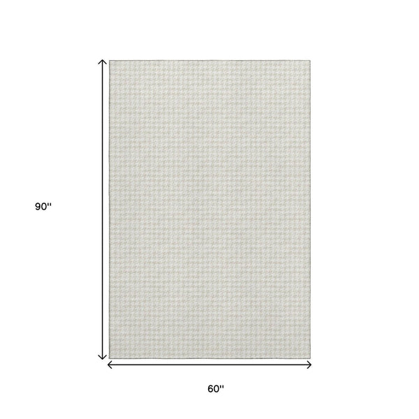 HomeRoots 5' X 8' Classic Linen-Ivory Houndstooth Area Rug - Durable, Washable, UV-Protected for Busy Homes 645135