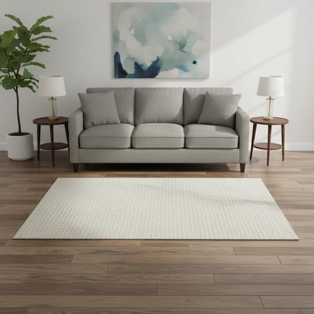 HomeRoots 5' X 8' Classic Linen-Ivory Houndstooth Area Rug - Durable, Washable, UV-Protected for Busy Homes 645135